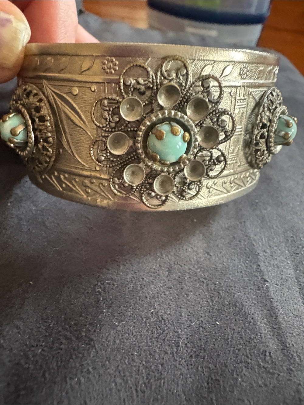 Silver-Tone Turquoise Floral Filigree Cuff Bracelet - Home Accents